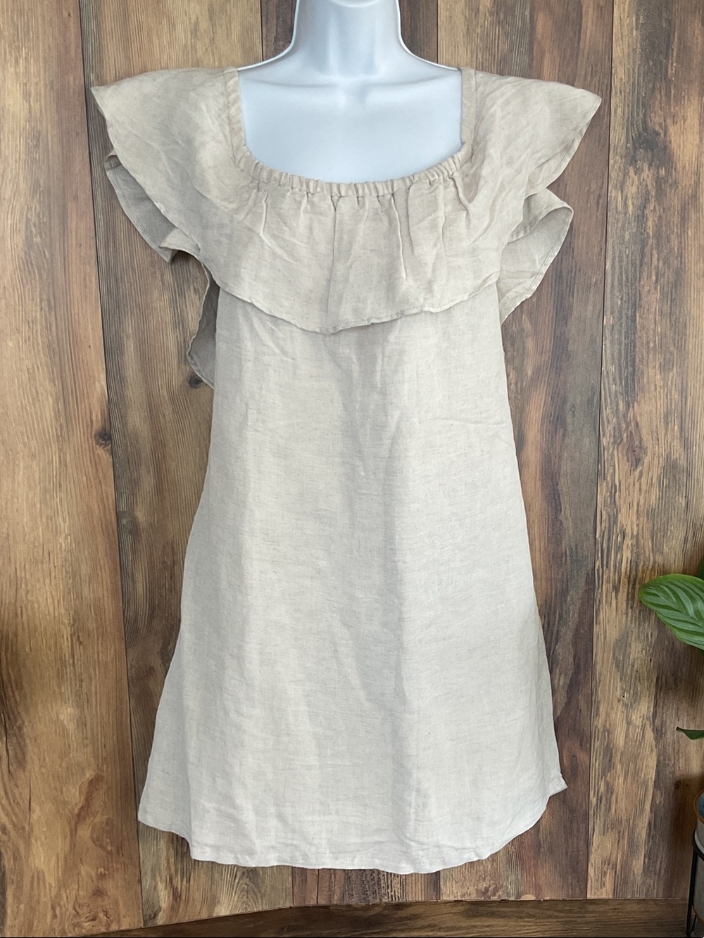 Tommy Bahama Natural Linen Ruffle-Trim Mini Dress M       347B